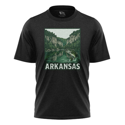 Arkansas Bass Fishing Tee - Black flatlay