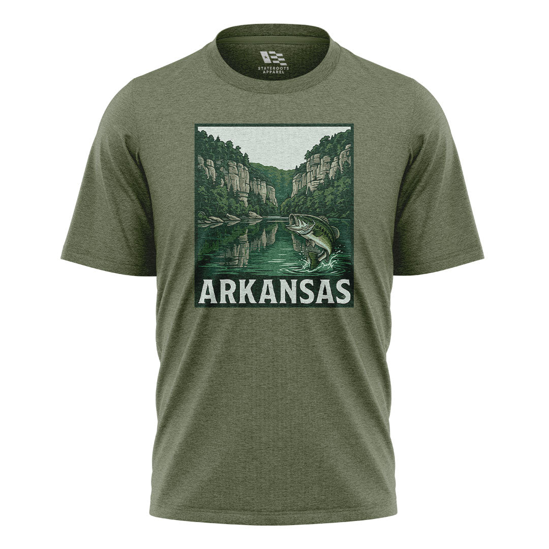 Arkansas Bass Fishing Tee - Military Green flatlay
