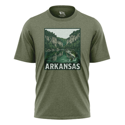 Arkansas Bass Fishing Tee - Military Green flatlay