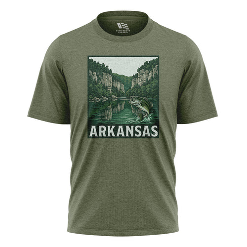 Arkansas Bass Fishing Tee - Military Green flatlay