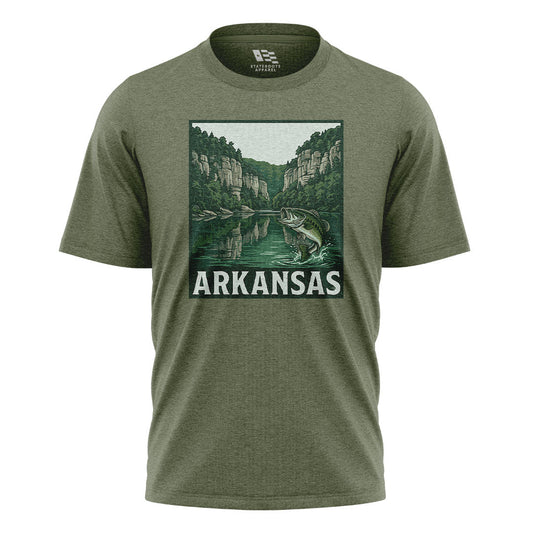 Arkansas Bass Fishing Tee - Military Green flatlay