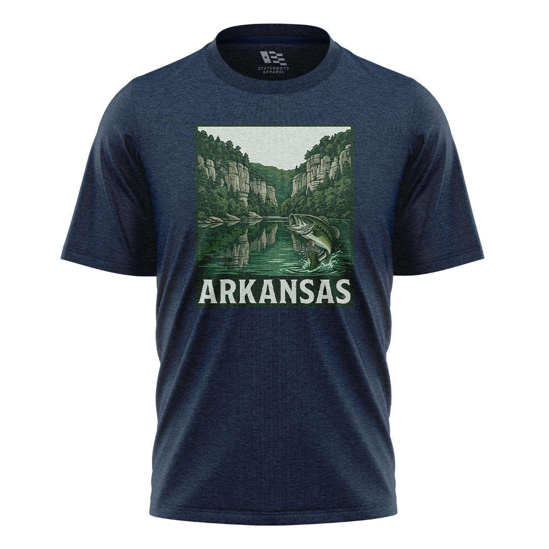 Arkansas Bass Fishing Tee - Navy flatlay