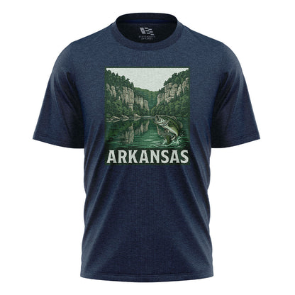Arkansas Bass Fishing Tee - Navy flatlay
