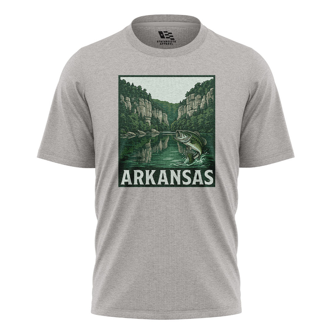 Arkansas Bass Fishing Tee - Sport Grey flatlay