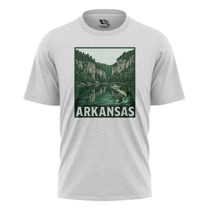 Arkansas Bass Fishing Tee - White flatlay