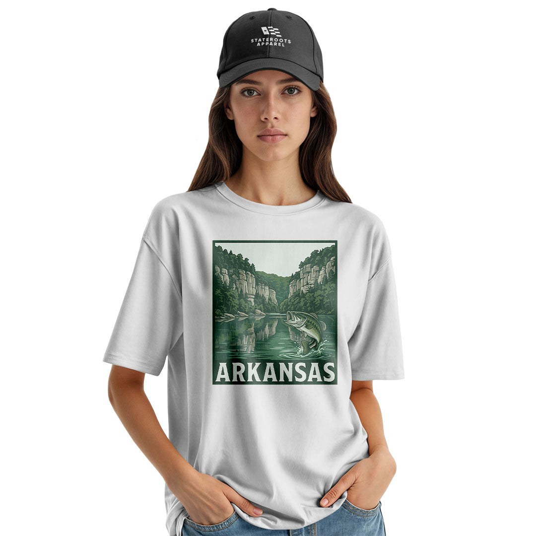 Arkansas Bass Fishing Tee - White view