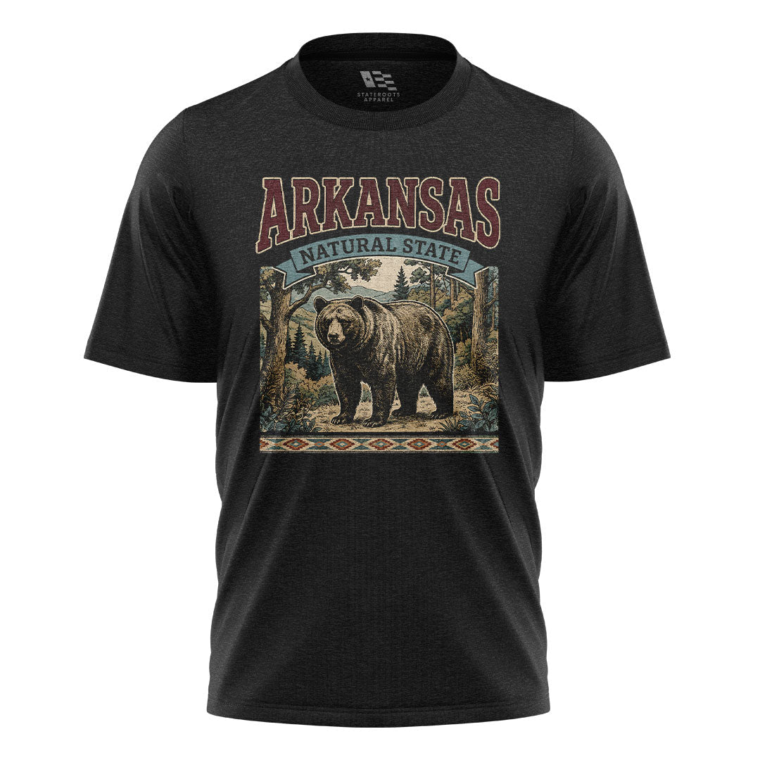 Arkansas Black Bear Natural State Tee - Black flatlay