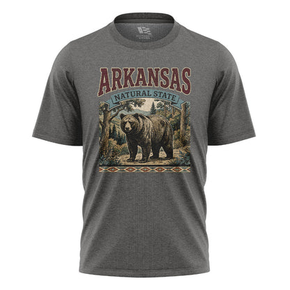 Arkansas Black Bear Natural State Tee - Charcoal flatlay