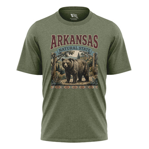 Arkansas Black Bear Natural State Tee - Military Green flatlay