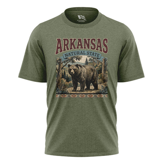 Arkansas Black Bear Natural State Tee - Military Green flatlay