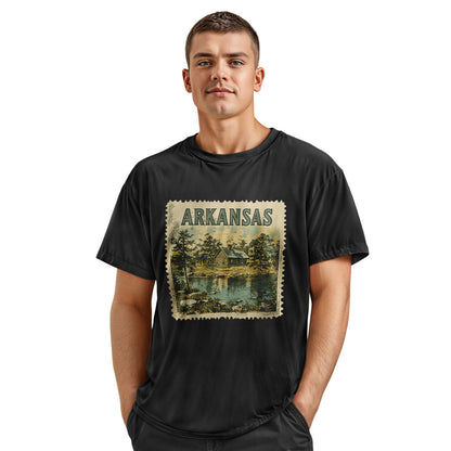 Arkansas Cabin Lake Stamp Tee - Navy view