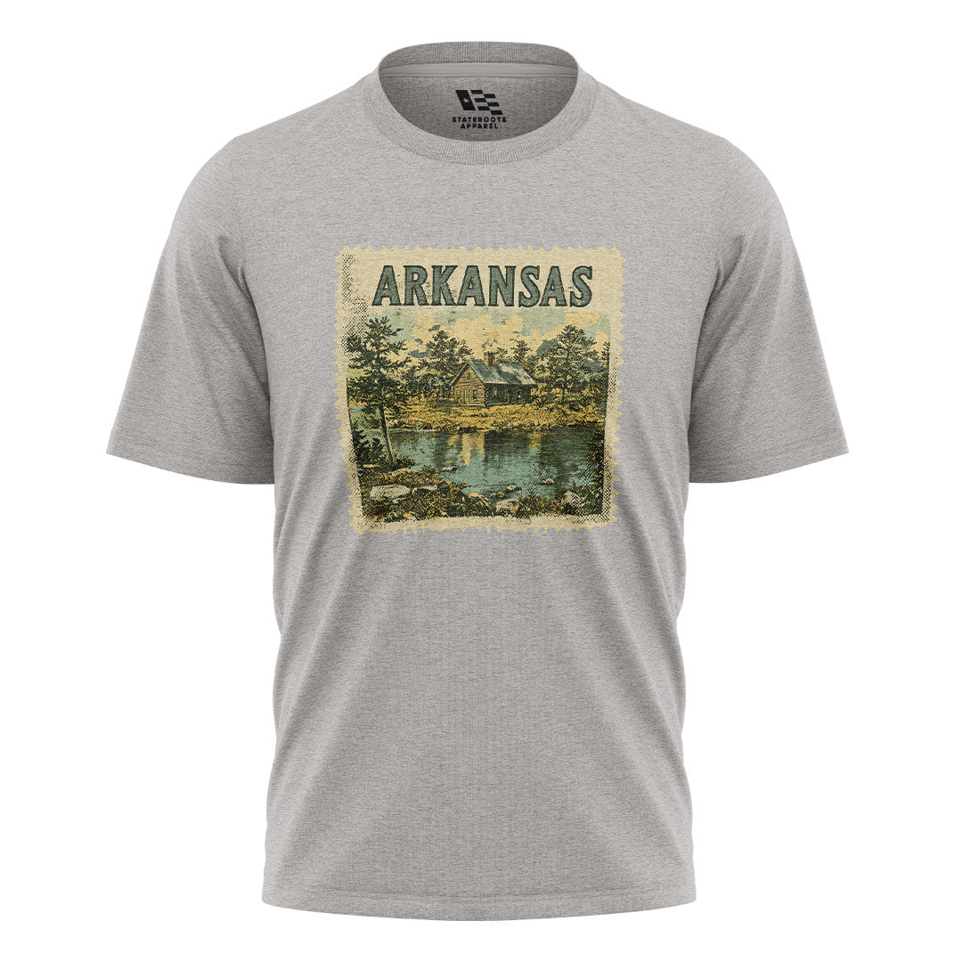 Arkansas Cabin Lake Stamp Tee - Sport Grey flatlay