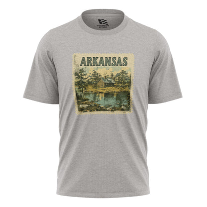 Arkansas Cabin Lake Stamp Tee - Sport Grey flatlay