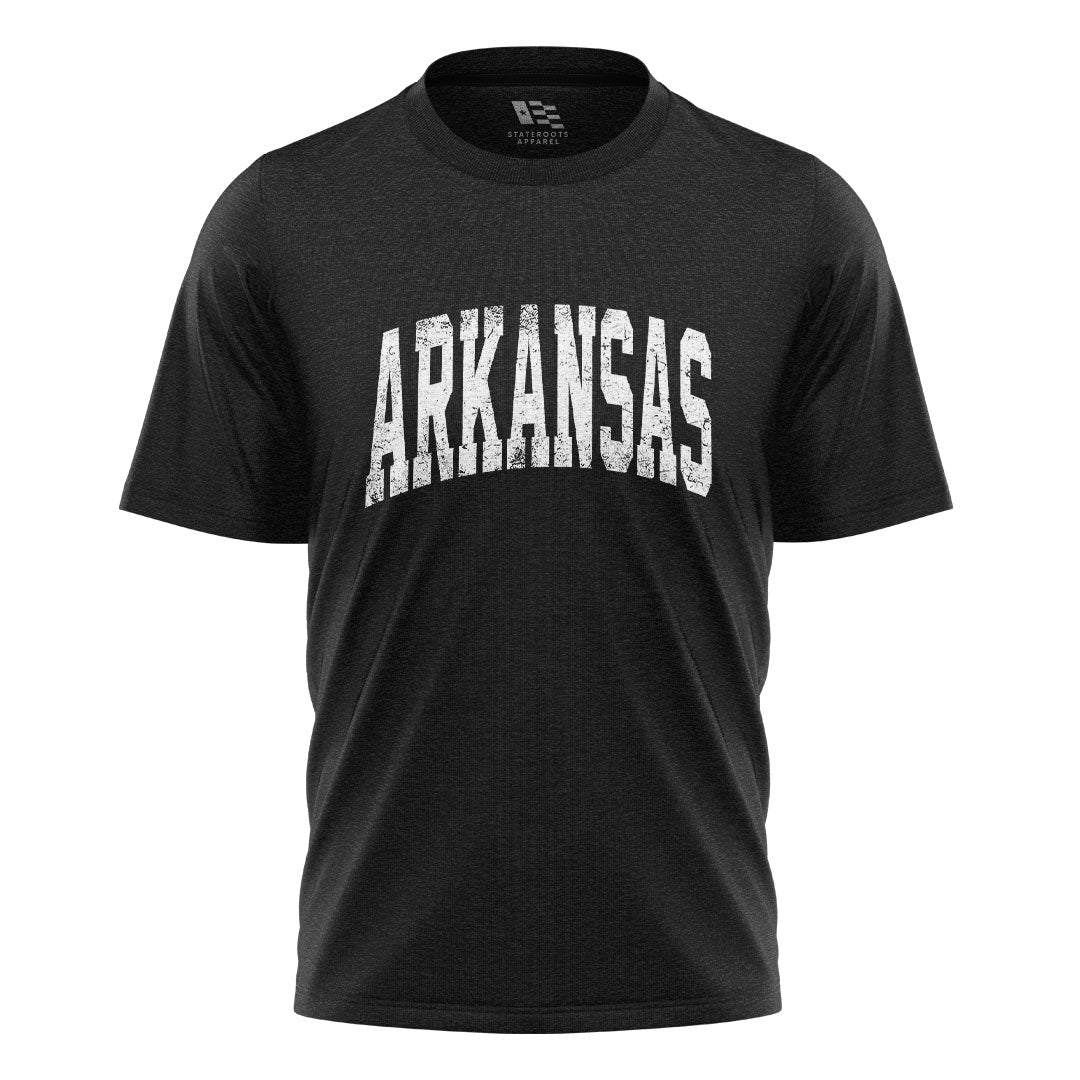 Arkansas Distressed Varsity Tee - Black flatlay