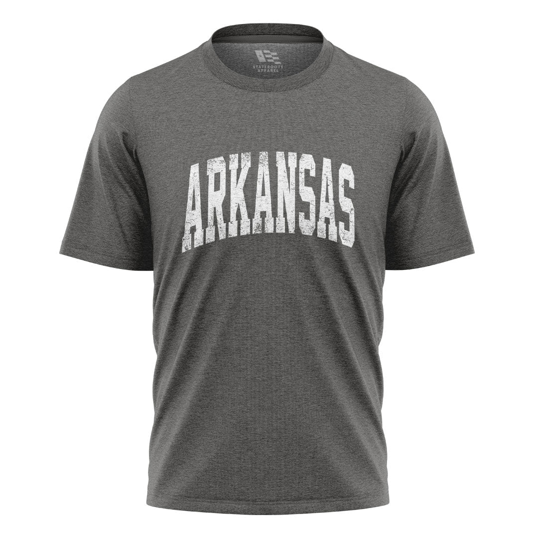 Arkansas Distressed Varsity Tee - Charcoal flatlay