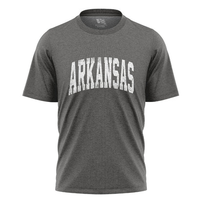 Arkansas Distressed Varsity Tee - Charcoal flatlay