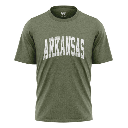 Arkansas Distressed Varsity Tee - Military Green flatlay