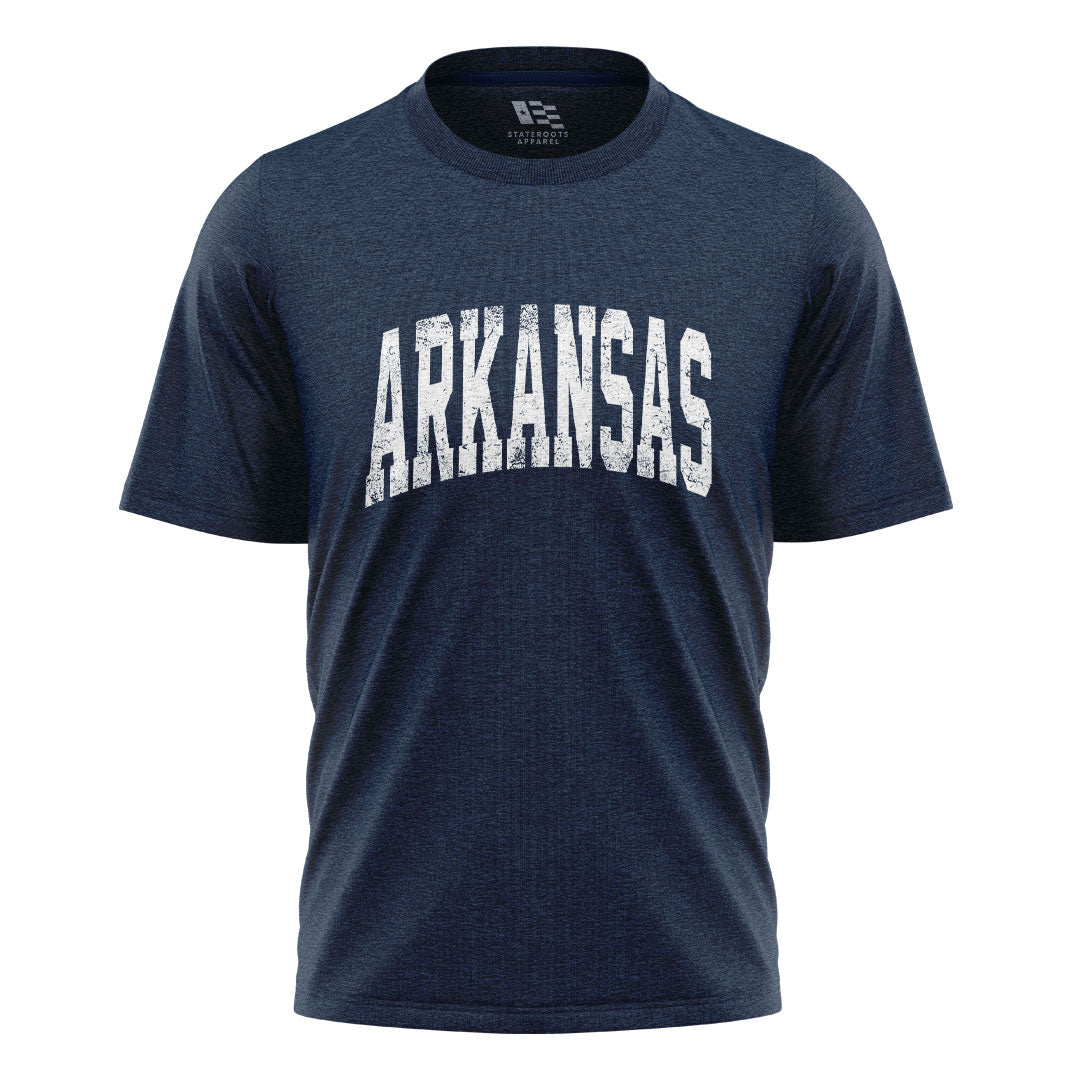Arkansas Distressed Varsity Tee - Navy flatlay