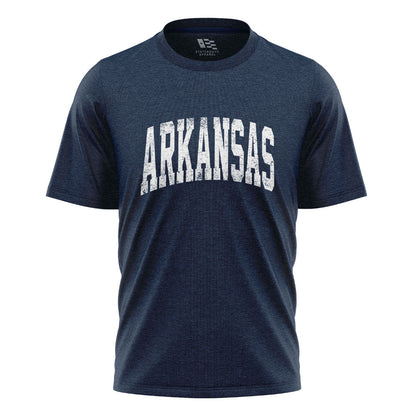 Arkansas Distressed Varsity Tee - Navy flatlay