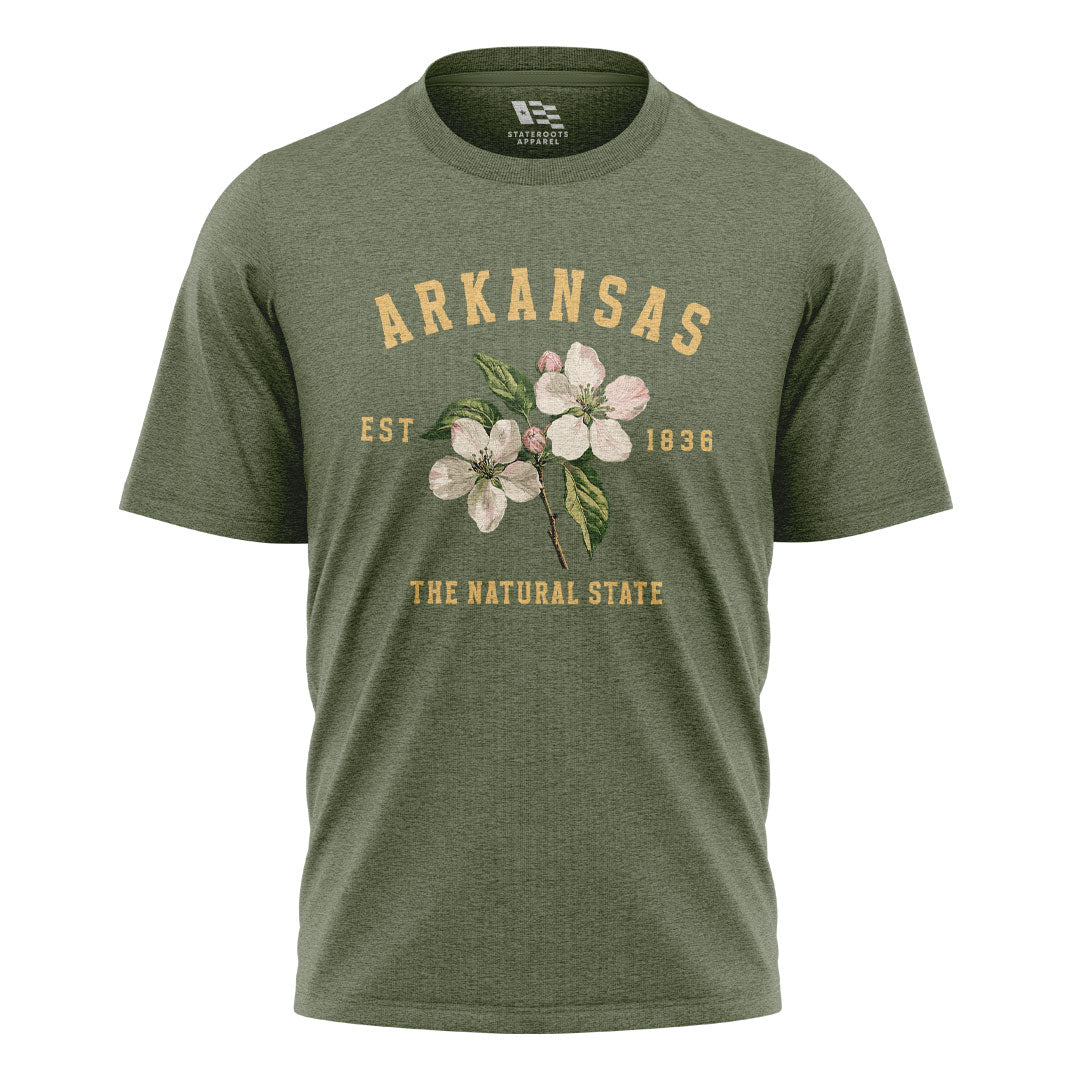 Arkansas Est 1836 Natural State Tee - Military Green flatlay