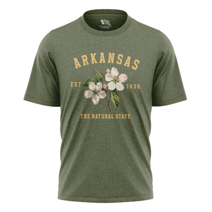 Arkansas Est 1836 Natural State Tee - Military Green flatlay