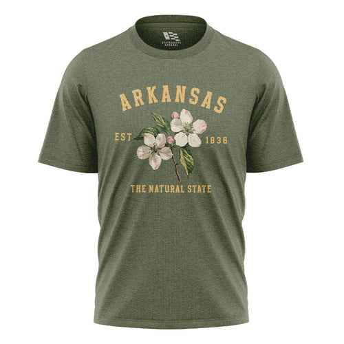 Arkansas Est 1836 Natural State Tee - Military Green flatlay