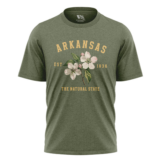 Arkansas Est 1836 Natural State Tee - Military Green flatlay
