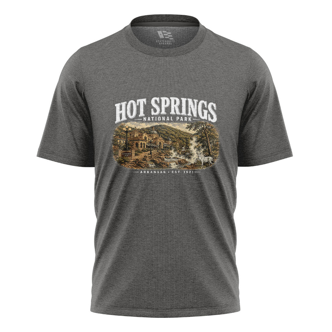 Arkansas Hot Springs Est 1921 Tee - Charcoal flatlay