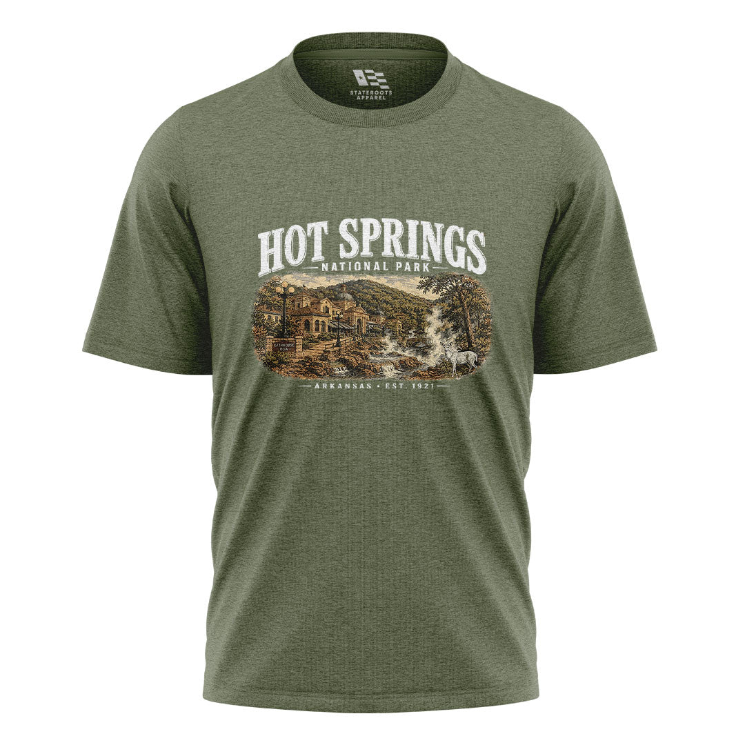 Arkansas Hot Springs Est 1921 Tee - Military Green flatlay