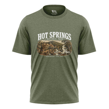 Arkansas Hot Springs Est 1921 Tee - Military Green flatlay