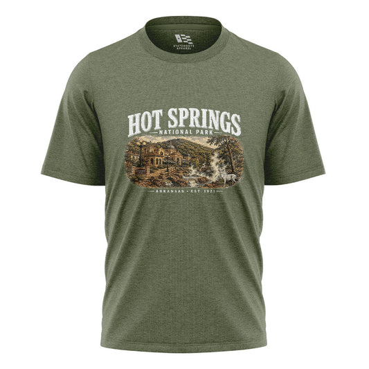 Arkansas Hot Springs Est 1921 Tee - Military Green flatlay