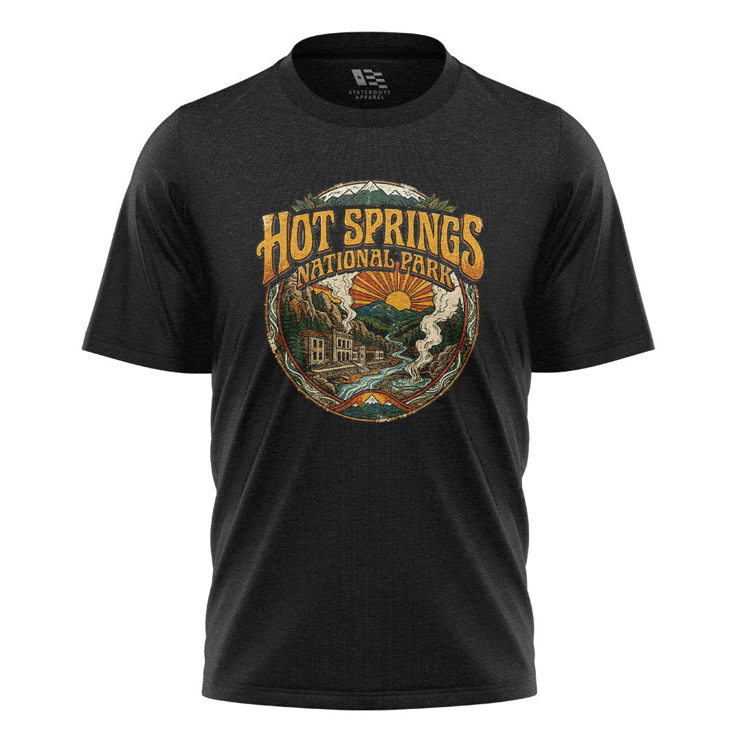 Arkansas Hot Springs National Park Badge Tee - Black flatlay