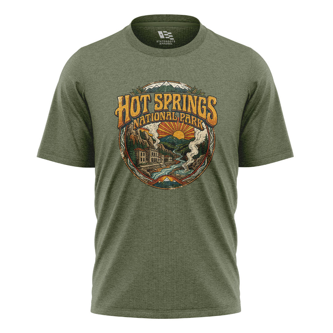 Arkansas Hot Springs National Park Badge Tee - Military Green flatlay