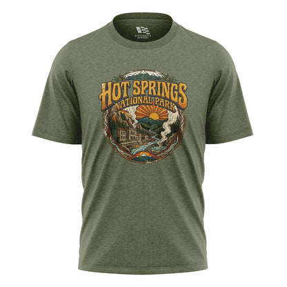 Arkansas Hot Springs National Park Badge Tee - Military Green flatlay
