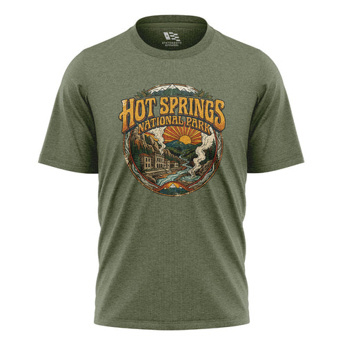 Arkansas Hot Springs National Park Badge Tee - Military Green flatlay