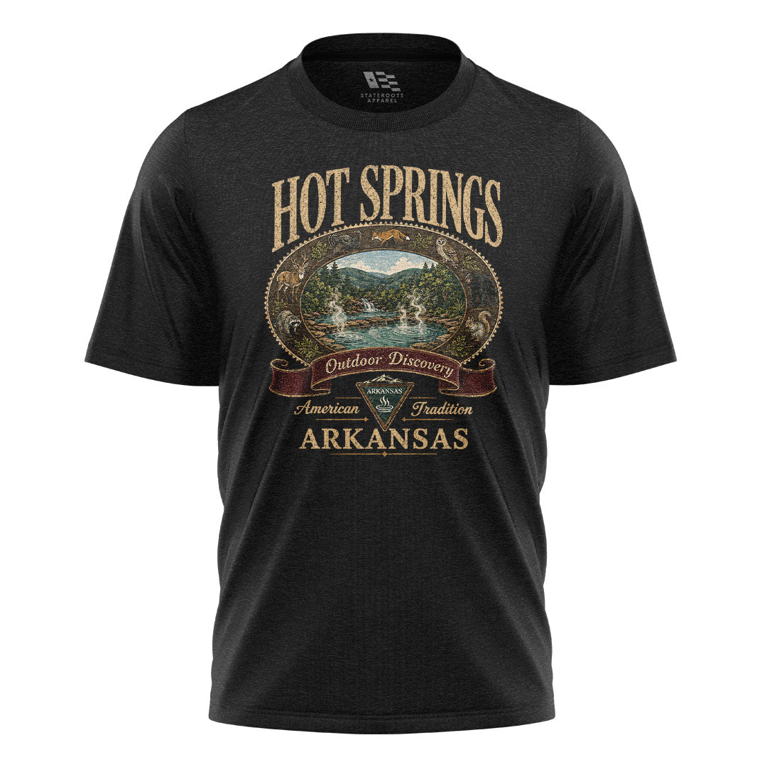 Arkansas Hot Springs Outdoor Discovery Tee - Black flatlay