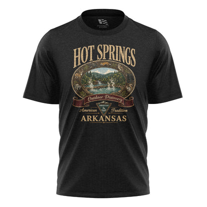 Arkansas Hot Springs Outdoor Discovery Tee - Black flatlay