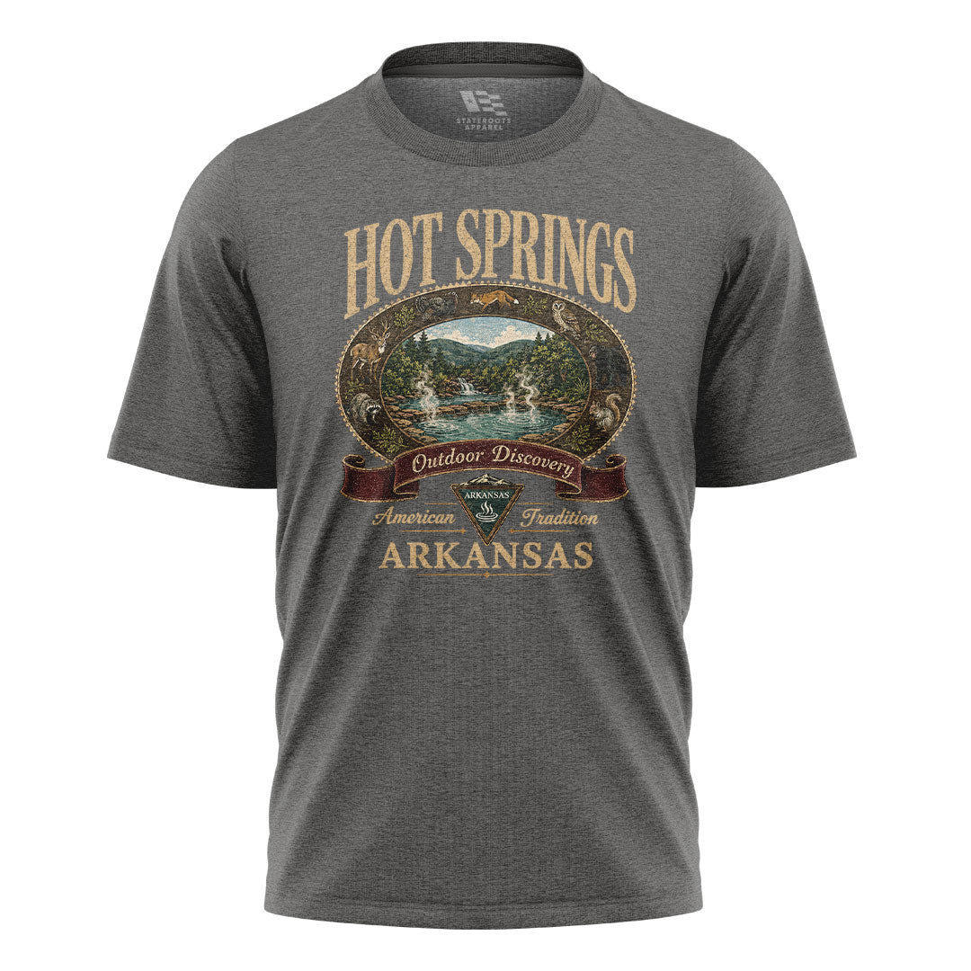 Arkansas Hot Springs Outdoor Discovery Tee - Charcoal flatlay