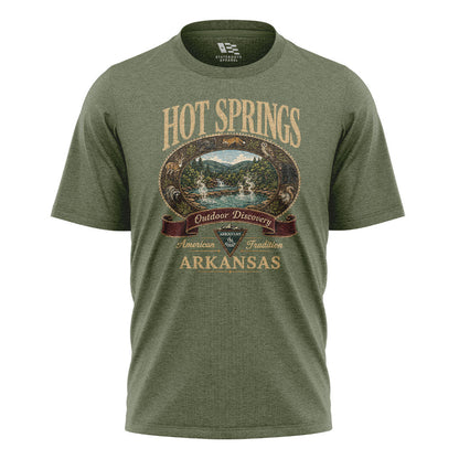 Arkansas Hot Springs Outdoor Discovery Tee - Military Green flatlay