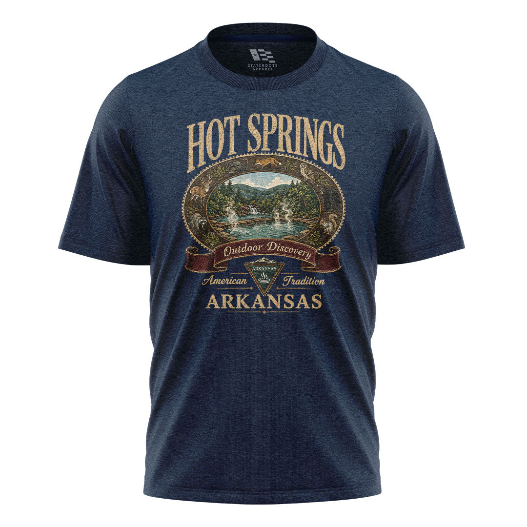 Arkansas Hot Springs Outdoor Discovery Tee - Navy flatlay