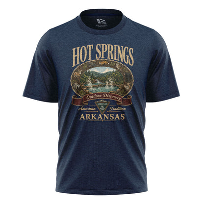 Arkansas Hot Springs Outdoor Discovery Tee - Navy flatlay