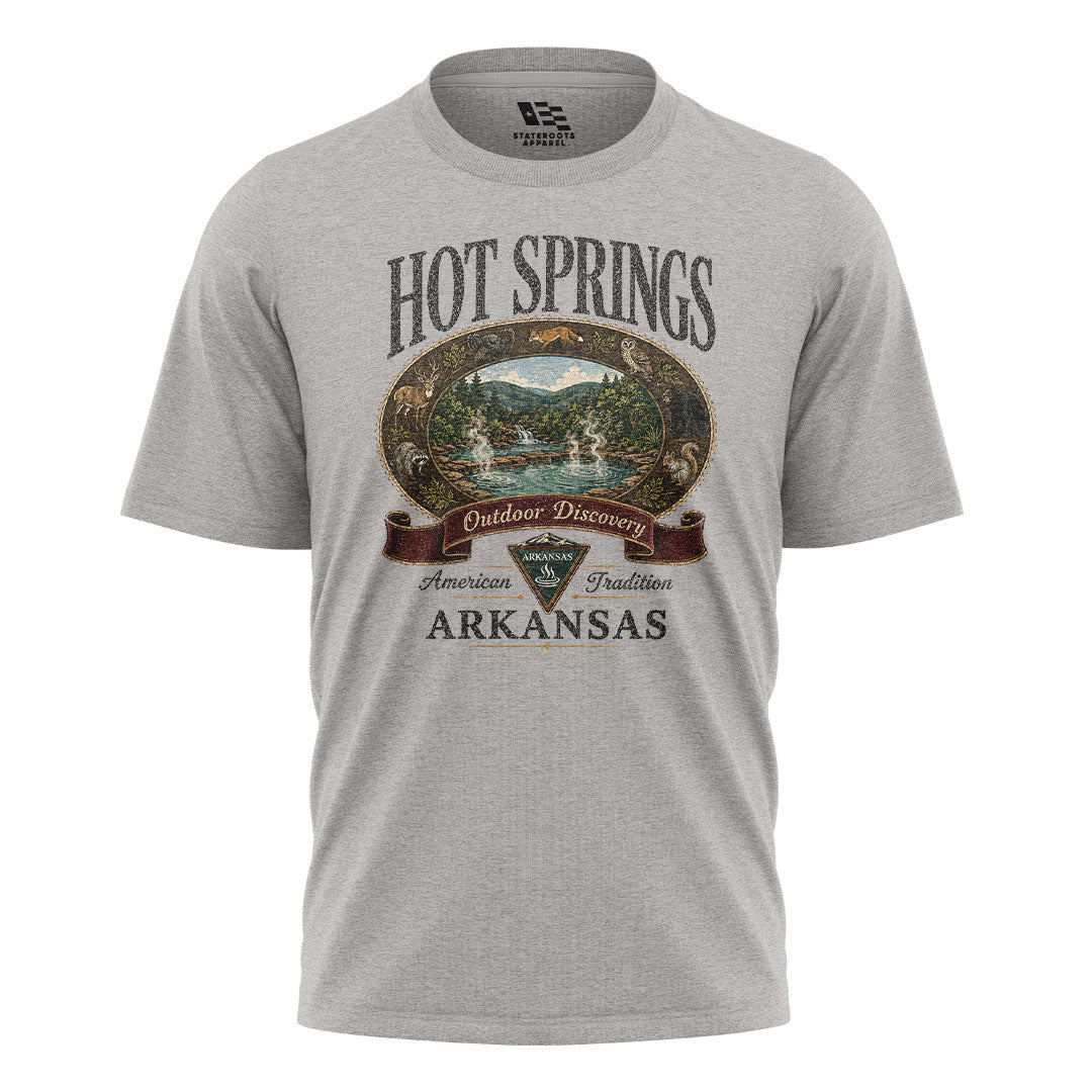 Arkansas Hot Springs Outdoor Discovery Tee - Sport Grey flatlay