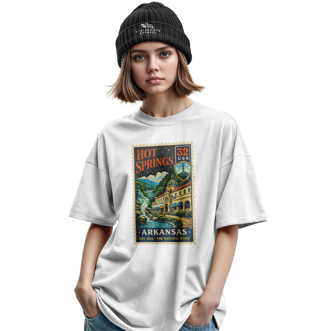 Arkansas Hot Springs Postage Stamp Tee - Military Green view