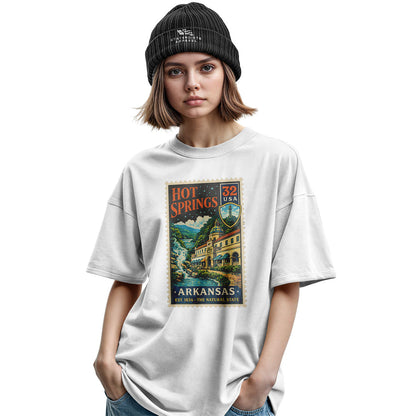 Arkansas Hot Springs Postage Stamp Tee - Military Green view