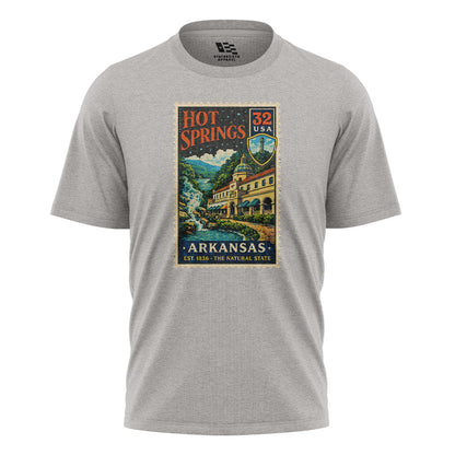 Arkansas Hot Springs Postage Stamp Tee - Sport Grey flatlay