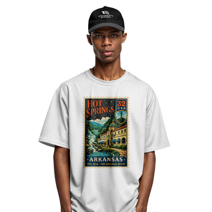 Arkansas Hot Springs Postage Stamp Tee - White view