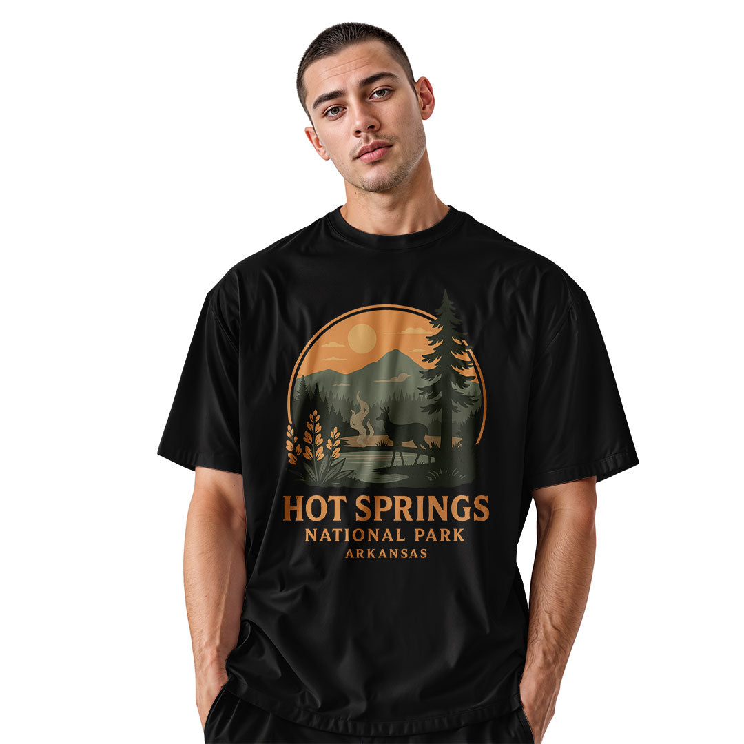 Arkansas Hot Springs Sunset Deer Tee - Black view