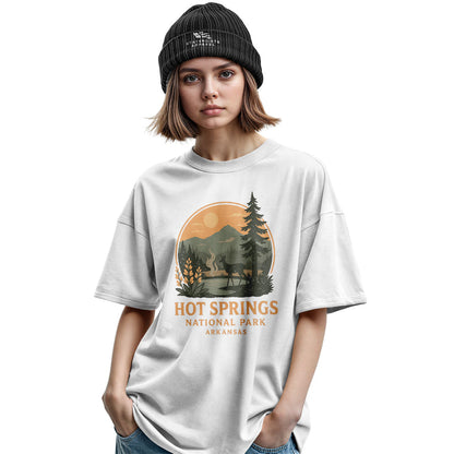 Arkansas Hot Springs Sunset Deer Tee - Military Green view