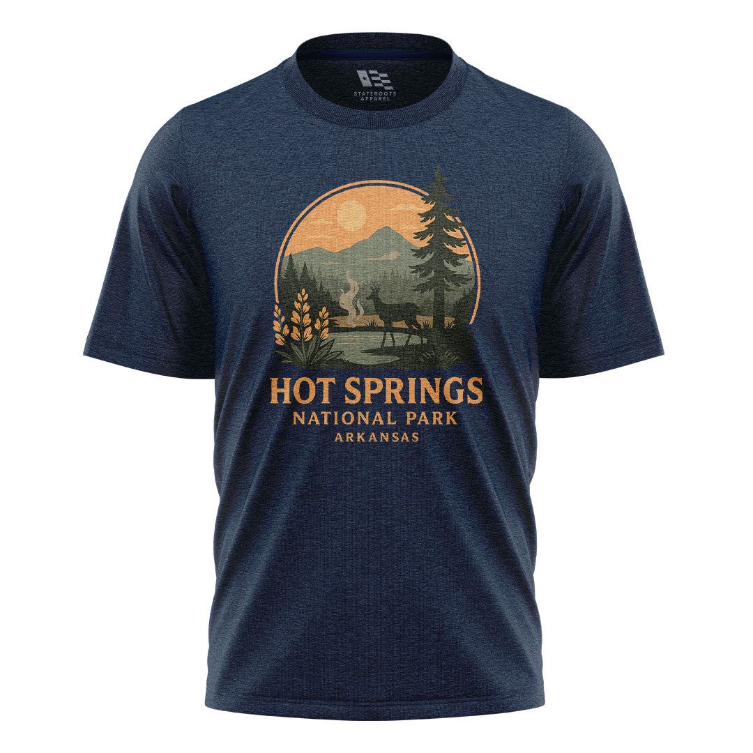 Arkansas Hot Springs Sunset Deer Tee - Navy flatlay