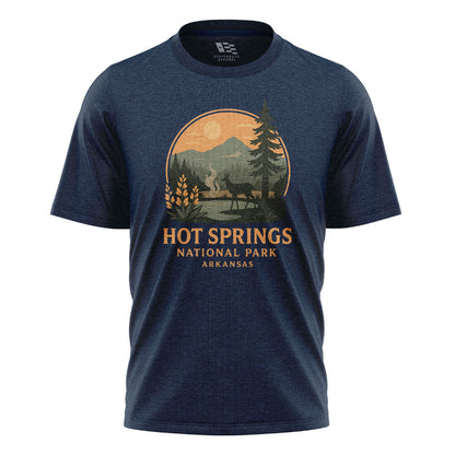 Arkansas Hot Springs Sunset Deer Tee - Navy flatlay